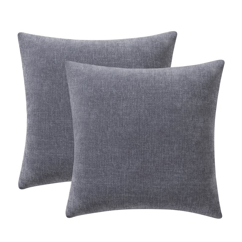 Grey Chenille Throw Pillow Set - 18x18 Inch Decorative Cushion 2 Pieces