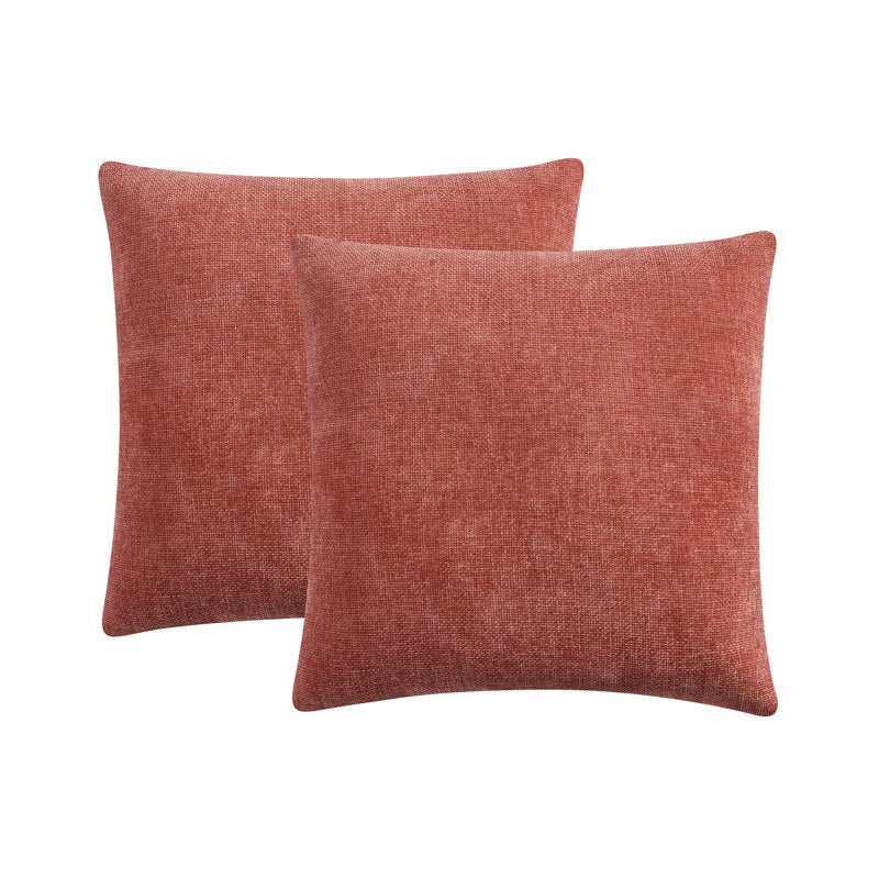 Decorative Throw Pillow Set - 2 Grey 18x18 Inch Chenille Cushions for Sofa Bed Couch - Variation of Red Canyon