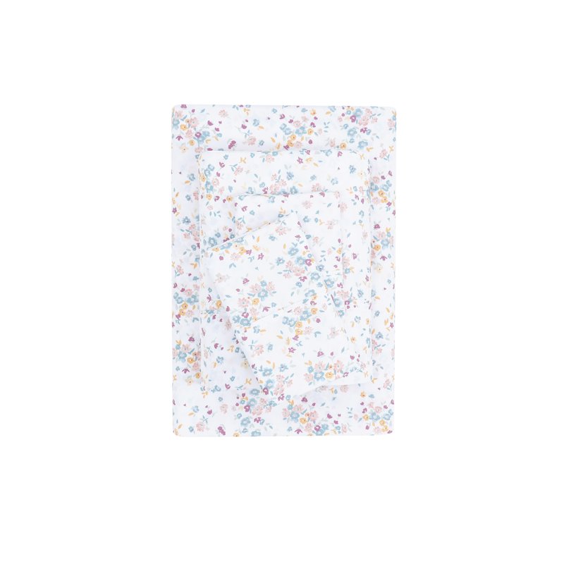 Full Size Microfiber Bed Sheet Set with Floral Pattern - 4 Piece, White