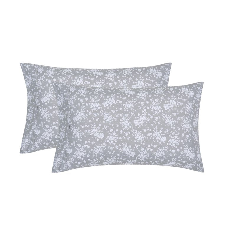 Mainstays Microfiber Pillowcase Set - Gray Floral, King, 2 Piece