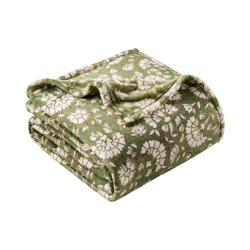 Mainstays Velvet Plush Bed Blanket Full/Queen Size - Green Floral
