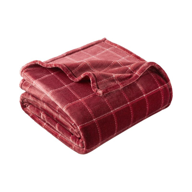 Mainstays Velvet Plush Bed Blanket - Full/Queen Size, Red Check
