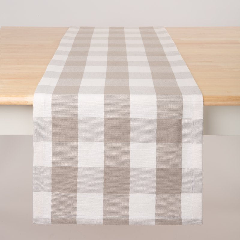 Beige Plaid Table Runner - 14” x 72”, 100% Polyester