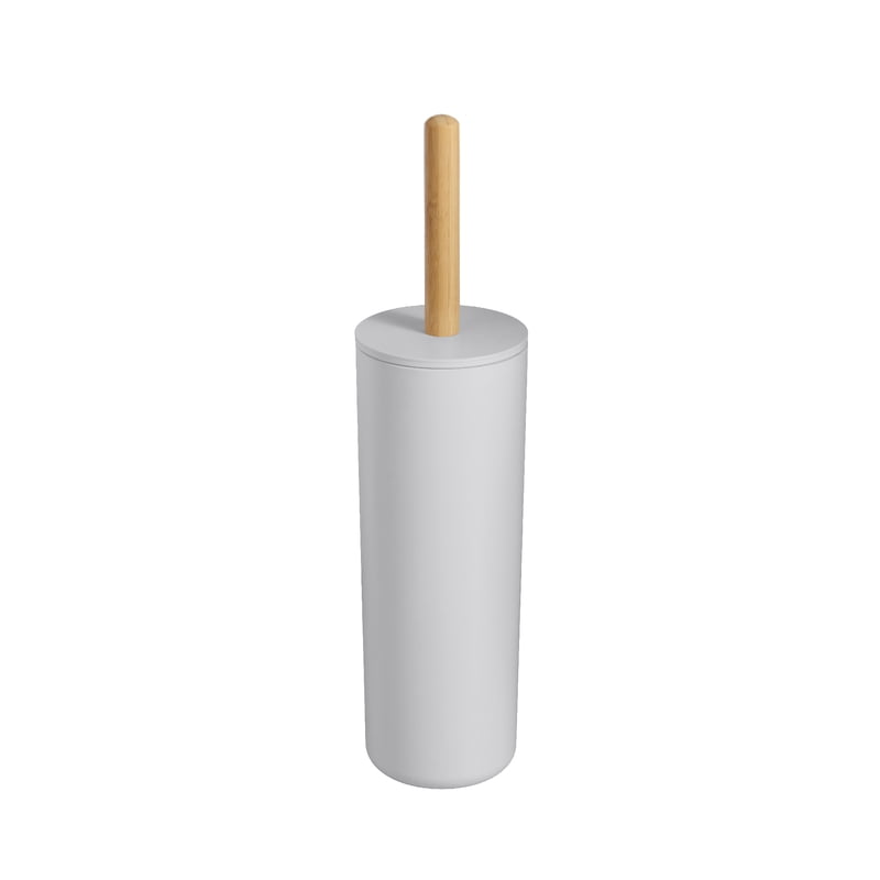 Toilet Bowl Brush and Holder Set - Natural Bamboo Handle - White Variation