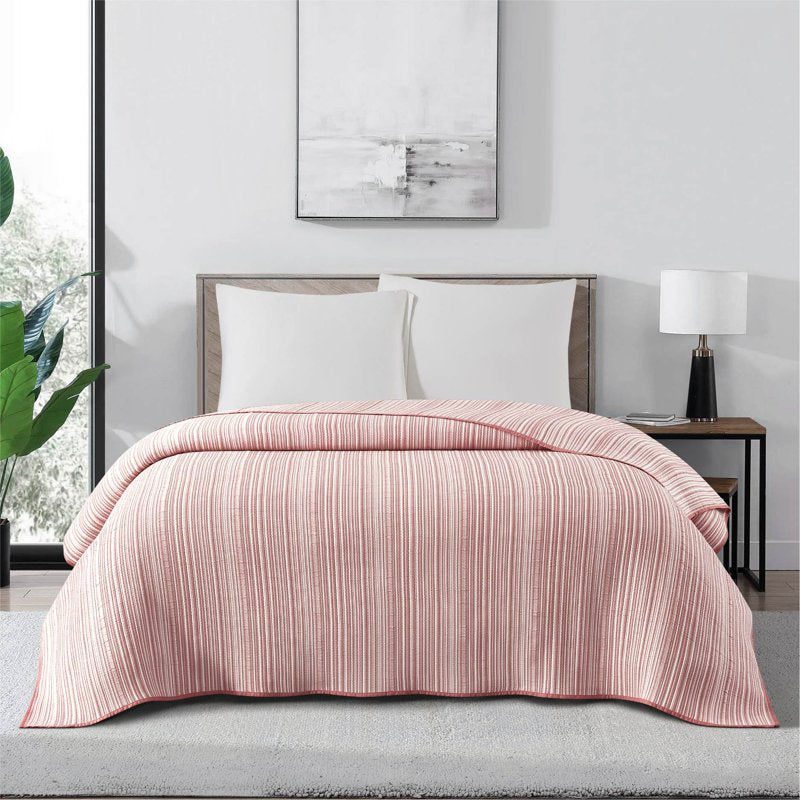 King Reversible Stripe Quilt - Red Rust Lightweight Bedding