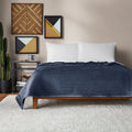 Mainstays Full/Queen Velvet Stripe Quilt - Dark Blue, Soft Microfiber Bedding