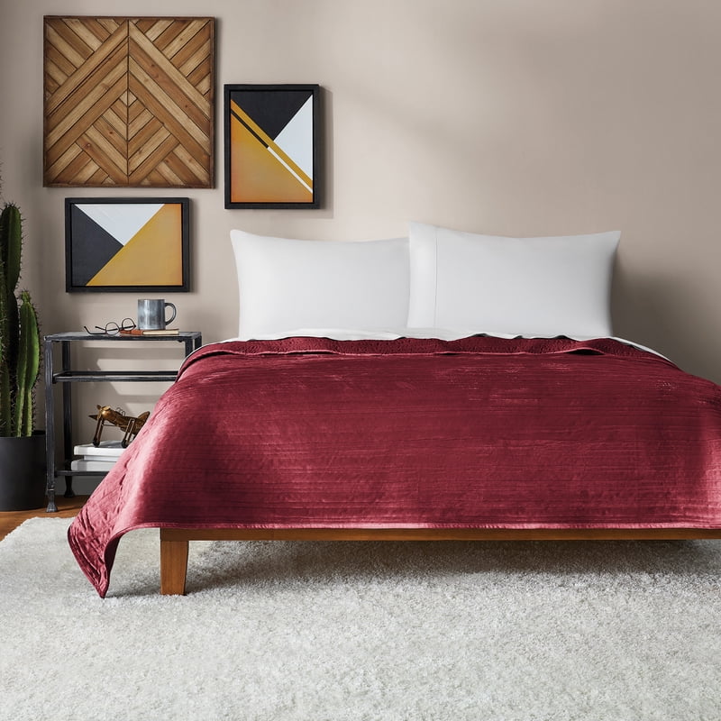 King Velvet Stripe Quilt - Dark Red Microfiber Bedding