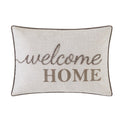 Beige Faux Linen Welcome Home Embroidered Decorative Pillow - 14x20 Inches