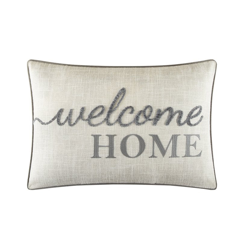 Mainstays Welcome Home Embroidered Faux Linen Throw Pillow - Gray, 14x20