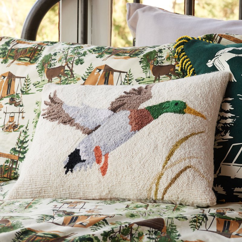 Maker's Collective Camp Wandawega Mallard Cream Hooked Bed Pillow - Handcrafted Americana Decor