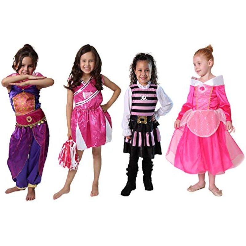 Kids Princess Dress Set - 4 Colorful Costume Dresses for Girls 2-4 Years