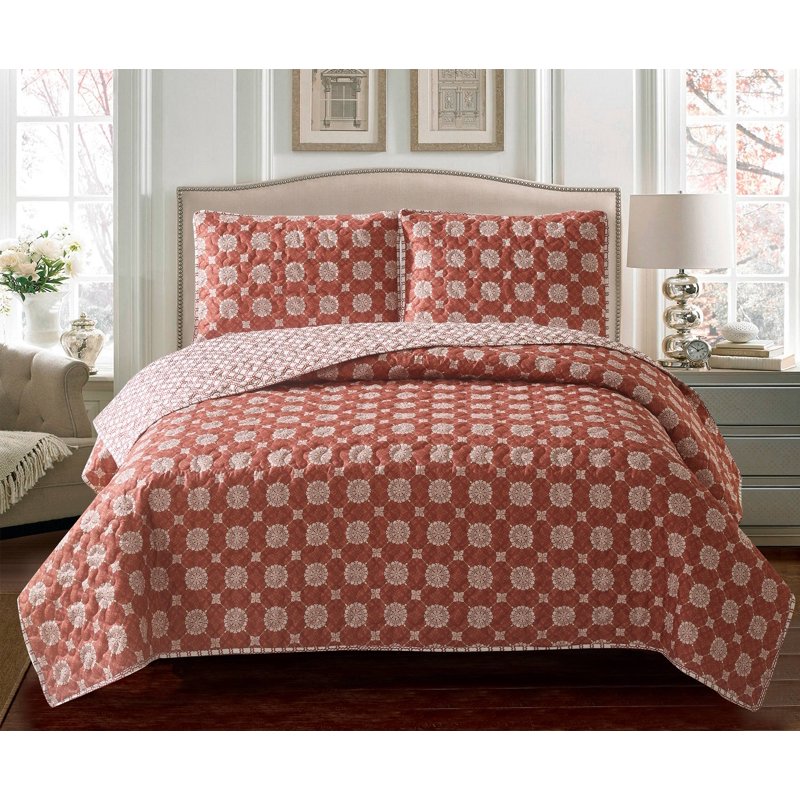 Mandala Lattice Ironwork 2-Piece Quilt Set - Twin/Twin-XL Red