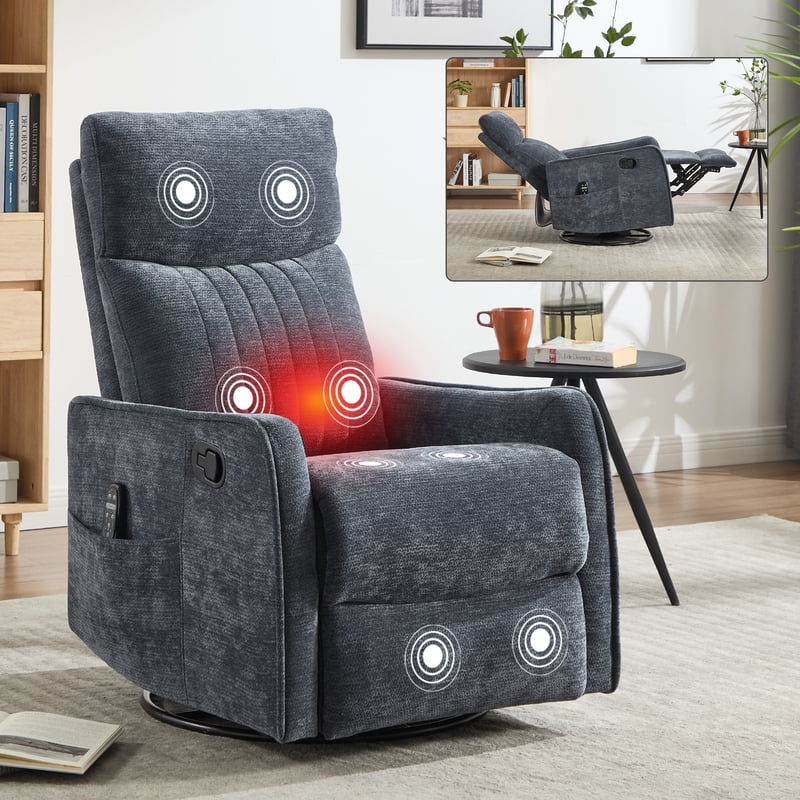 Manual Swivel Rocker Recliner Chair with Massage & Heat - Multiple Colors