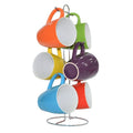 Multi Color 6-Piece Ceramic Coffee Mug Set with Metal Stand - 15 oz