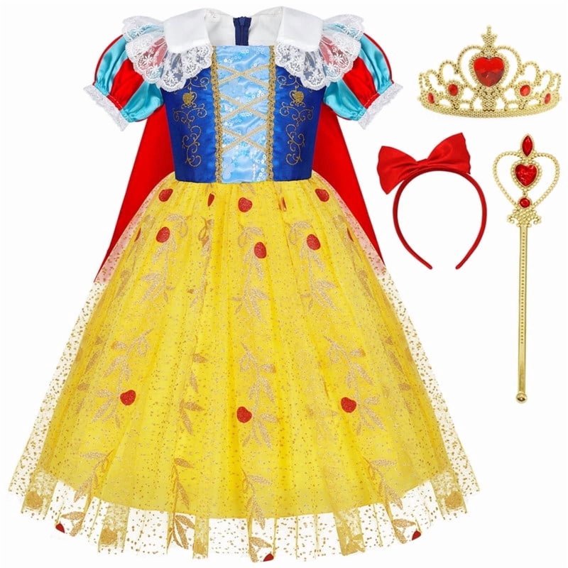 Yellow Princess Dress Costume for Girls 7-8 Years with Accessories - Off-Shoulder & Ruffled Design