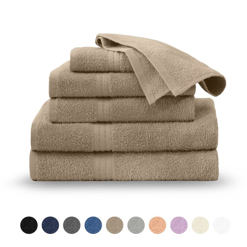 Beige Cotton Towel Set - 6-Piece Soft & Quick-Dry Bath & Hand Towels