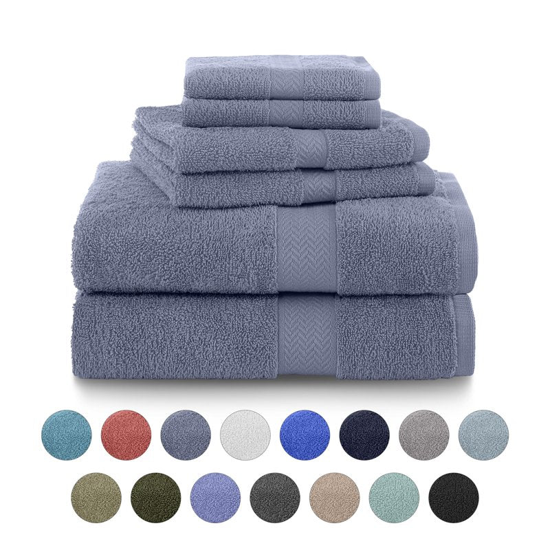 Cotton Towel Set 6 Pieces - Quick Dry Soft & Absorbent Heather Blue