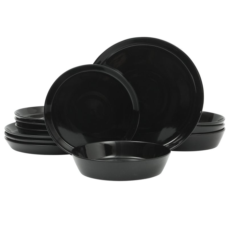 Fine Ceramic Dinnerware Set - 12-Piece Black