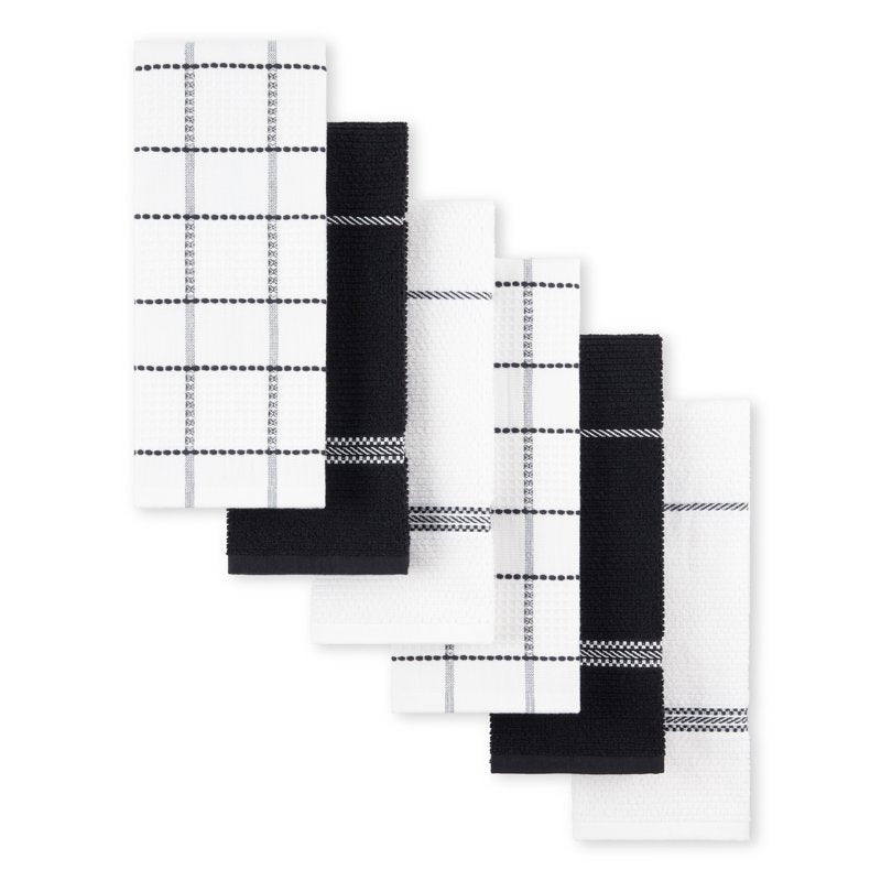 Waffle Kitchen Towel Set 6-Pack, Black - 16" x 28"