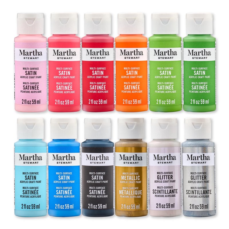 Multi-Surface Glitter Acrylic Craft Paint Set - Holiday Classics, Satin Finish, 12 Colors, 2 fl oz Each