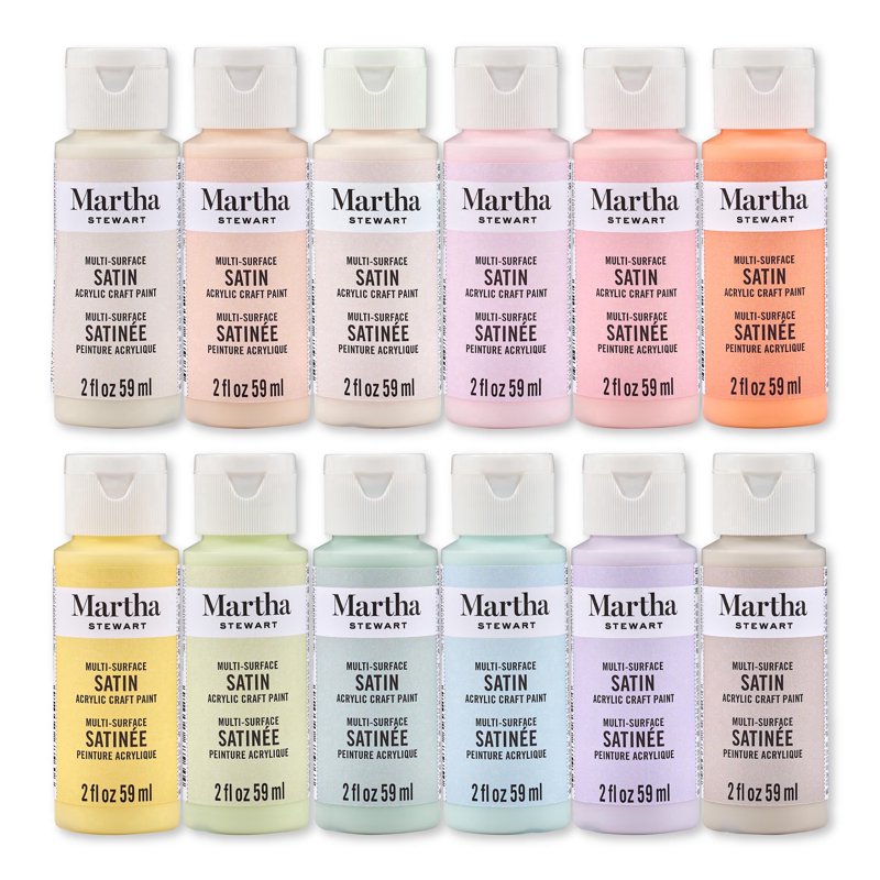 Multi-Surface Satin Acrylic Paint Set - Hushed Hues, 12 Colors, 2 Fl Oz Each