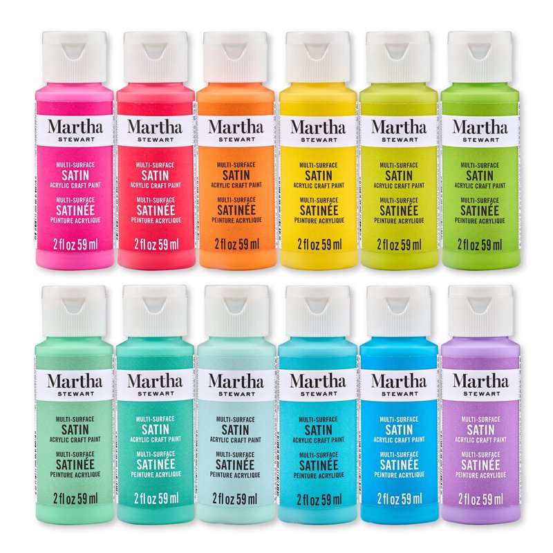 Multi-Surface Acrylic Craft Paint Set - Solar Brights, Satin Finish, 12 Colors, 2 fl oz each