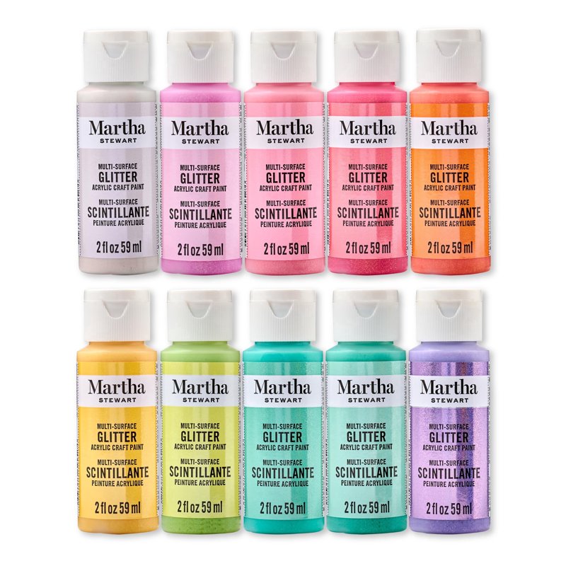 Rainbow Sparkle Multi-Surface Craft Paint Set - Glitter Finish, 10 Colors, 2 fl oz