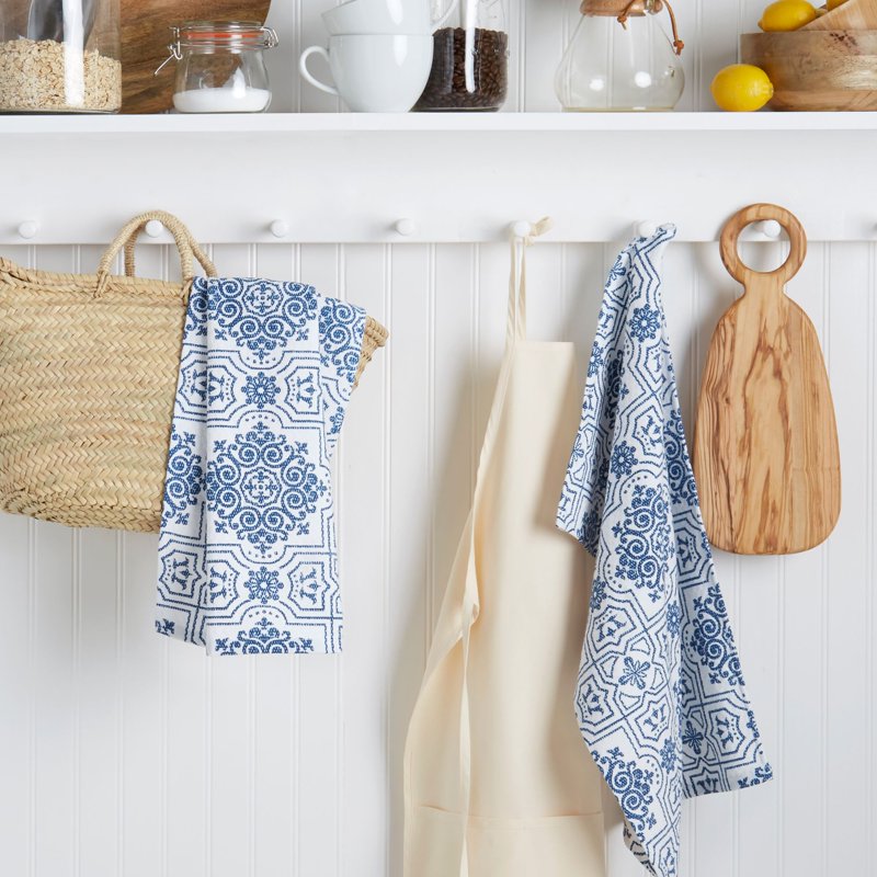 Stripe Medallion Cotton Kitchen Towel Set, 2-Piece - Blue