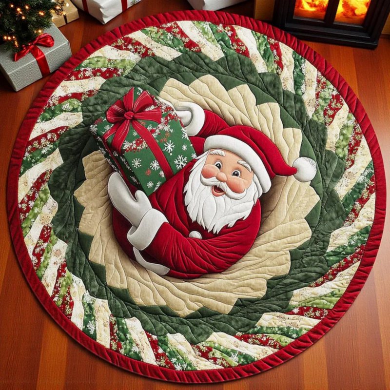3D Santa Round Rug Christmas Washable Circle Rug Non-Slip Soft Carpet Holiday Decor - Variation #2