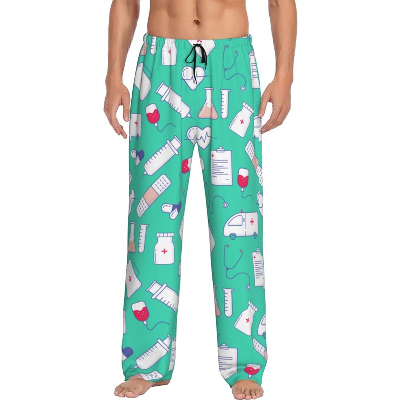 Men's Pajama Pants with Pockets - Ambulance Band Aid Pattern, Size M, Color 8