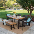 Outdoor 6-Piece Acacia Wood Dining Set with Wicker Chairs