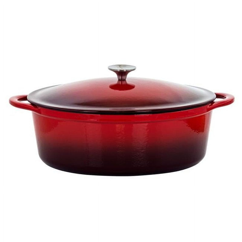 7-Quart Oval Enameled Cast Iron Casserole - Red