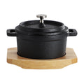 Mini Cast Iron Dutch Oven with Wood Tray - 8 Ounce - Black