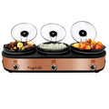 Triple Slow Cooker Buffet Server with 3 Ceramic Pots - Brushed Copper & Black