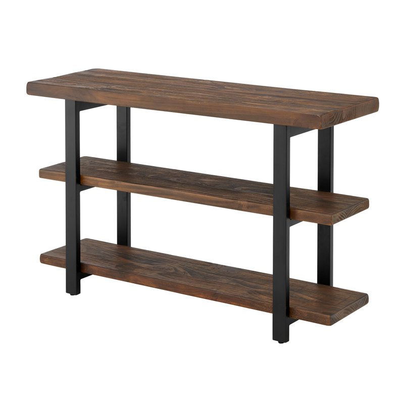 Rustic 48-Inch Solid Pine Wood Media Console Table with Metal Legs