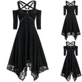 WQRG1 Black Gothic Renaissance Dress for Women 15th Century Cosplay L