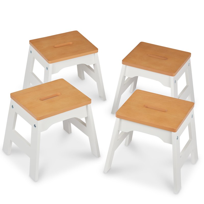 Set of 4 Stackable Wooden Stools - 11-Inch for Kids