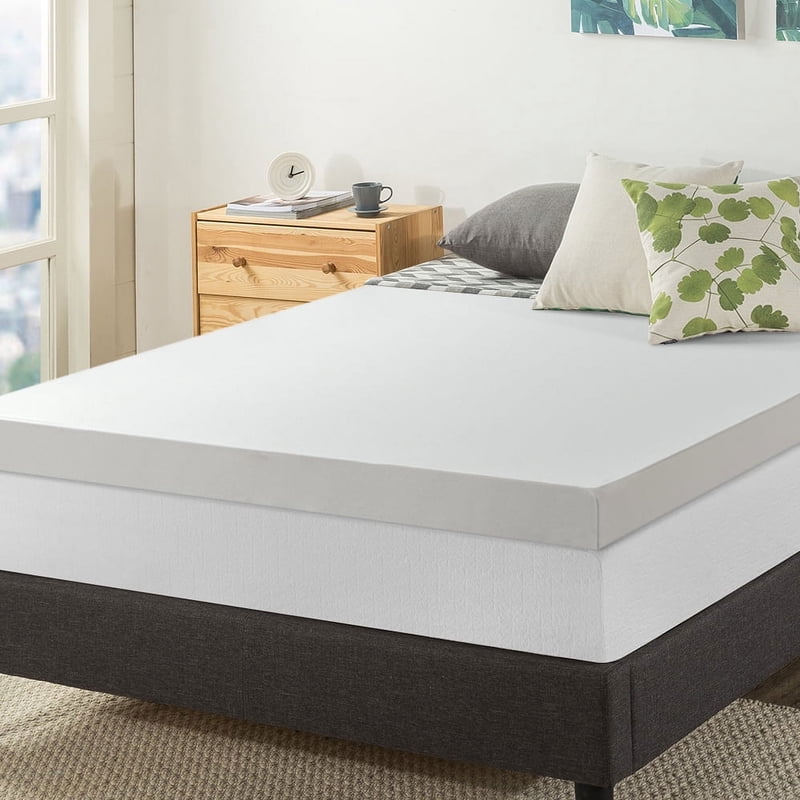 Memory Foam Mattress Topper Short Queen 4-Inch Green Tea Infused Cover