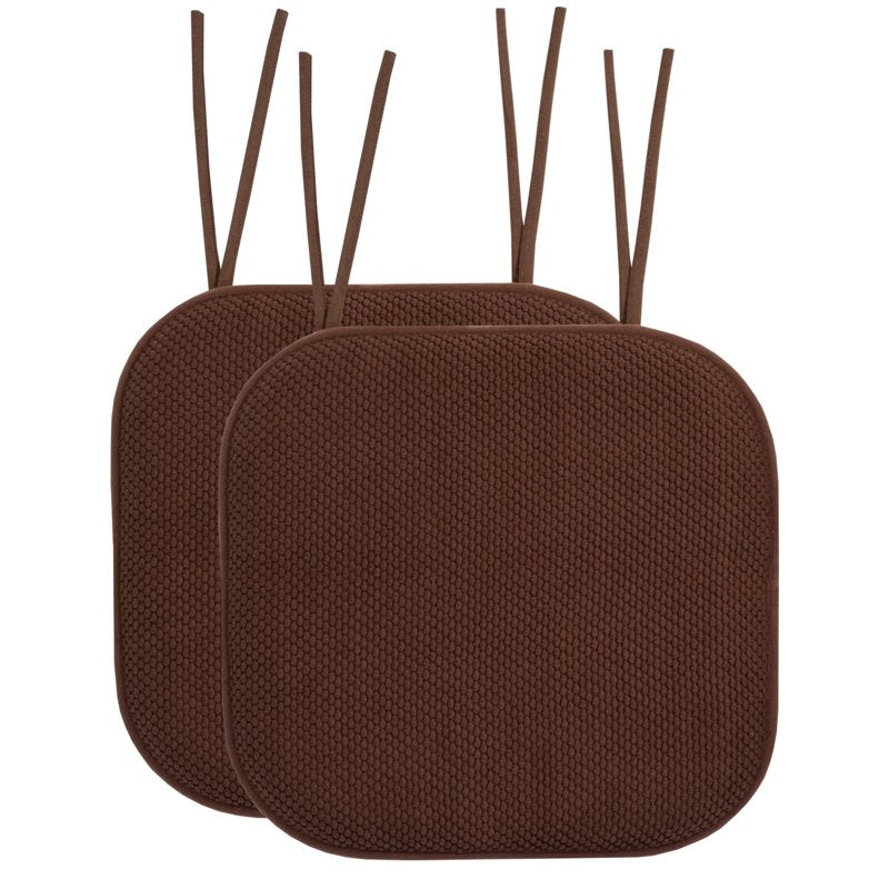 Memory Foam Chair Cushion Pad with Ties - 2-Pack, Brown