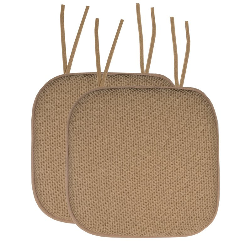 Memory Foam Chair Cushion Pad - Non-Slip Ties, 2-Pack Taupe