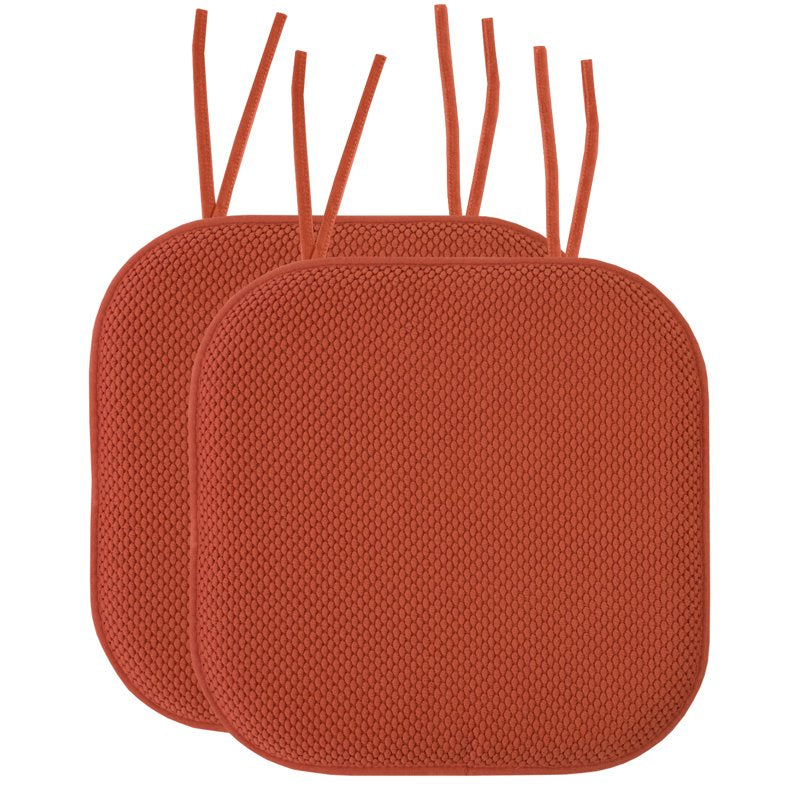 Memory Foam Chair Cushion Pad with Ties - 2-Pack Rust