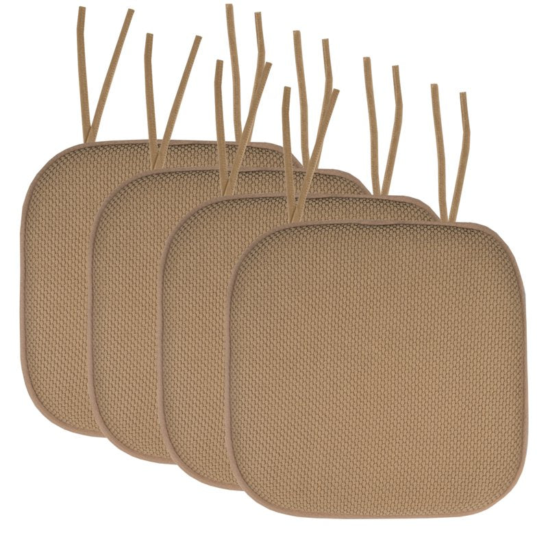Memory Foam Honeycomb Non-Slip Chair Cushion Pad with Ties - 4-Pack Taupe