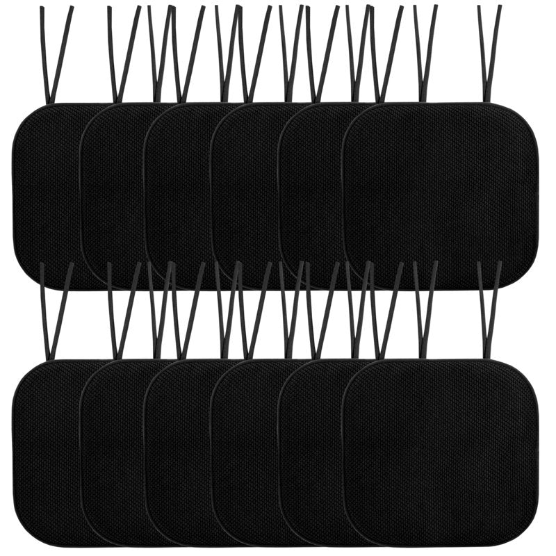 Memory Foam Non-Slip Chair Cushion Pad with Ties - 12-Pack, Black