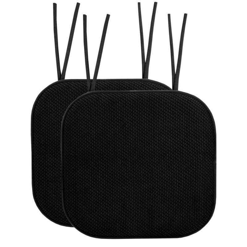 Memory Foam Non-Slip Chair Cushion Pad with Ties - 2-Pack, Black