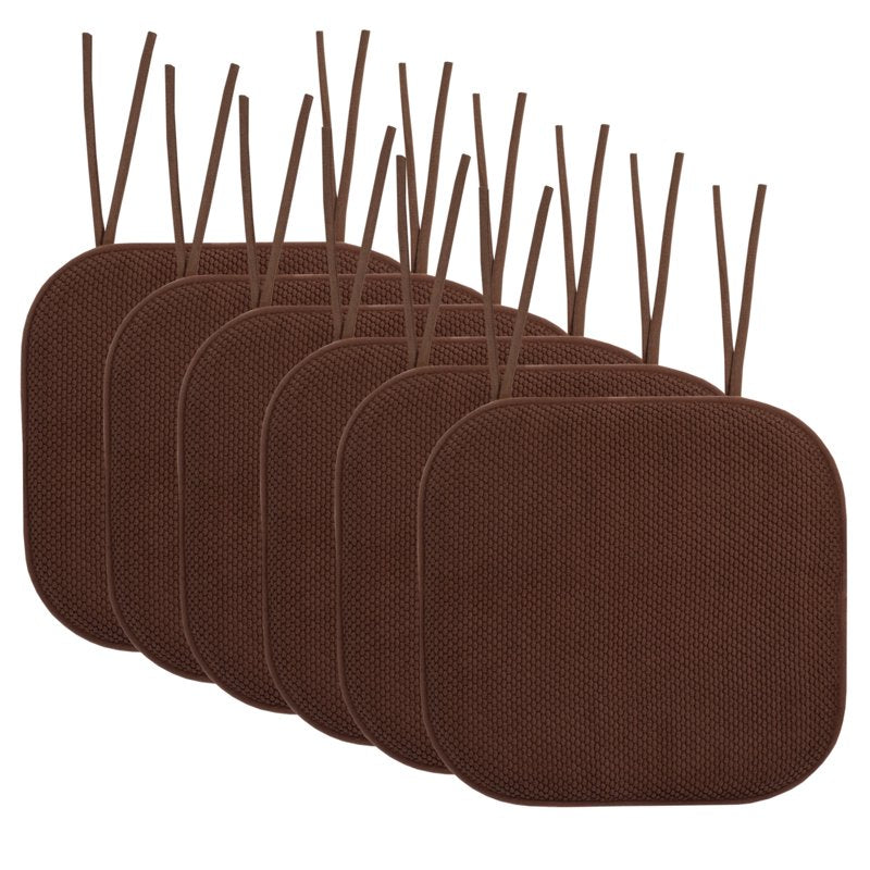 Memory Foam Non-Slip Chair Cushion Pad with Ties - Brown 6-Pack