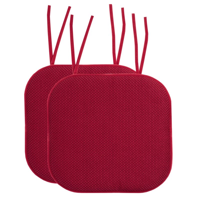 Memory Foam Non-Slip Chair Cushion Pad with Ties - 2-Pack Red