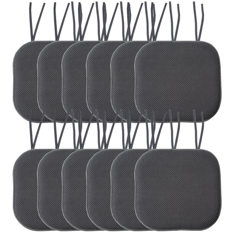 Memory Foam Chair Cushion Pad with Ties - 12-Pack, Gray