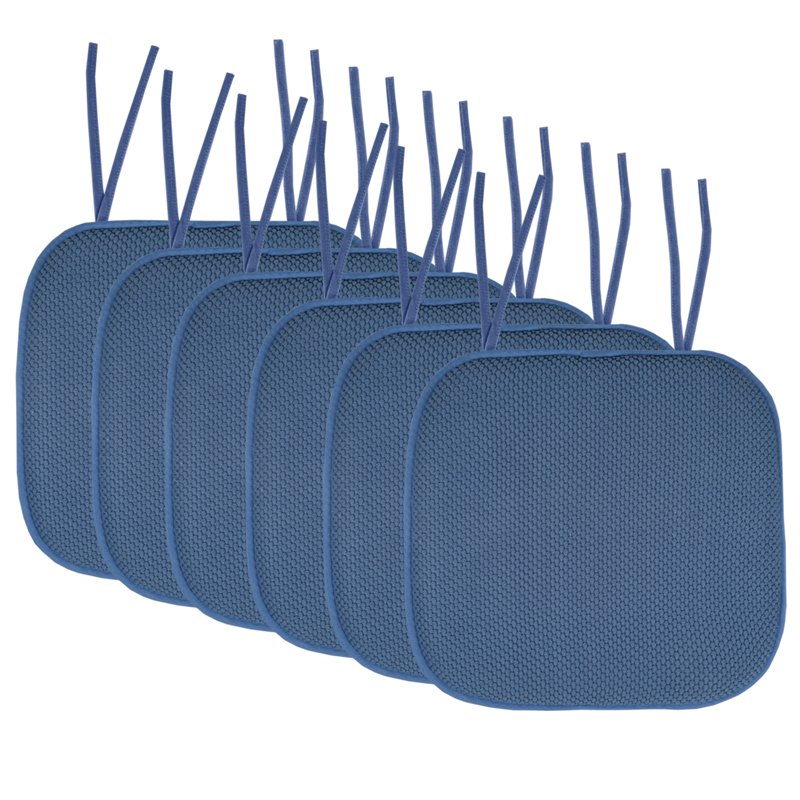 Memory Foam Chair Cushion Pad with Ties - 6-Pack Blue