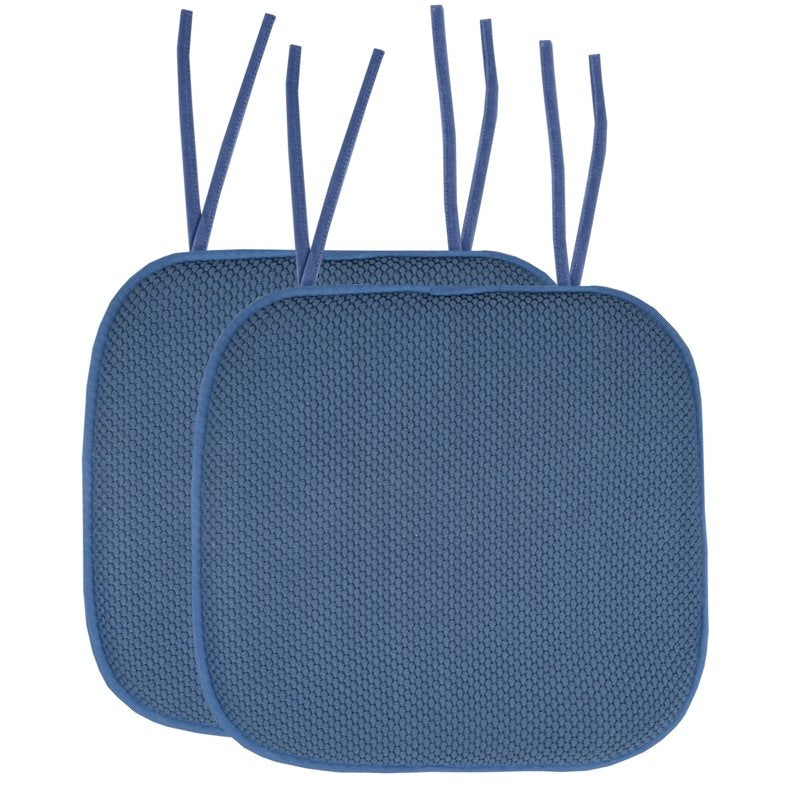 Memory Foam Honeycomb Chair Cushion Pad with Ties - 2-Pack, Blue