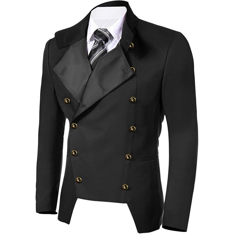 Men's Fall Casual Button-Embellished Stand-Collar Jacket - Black, L